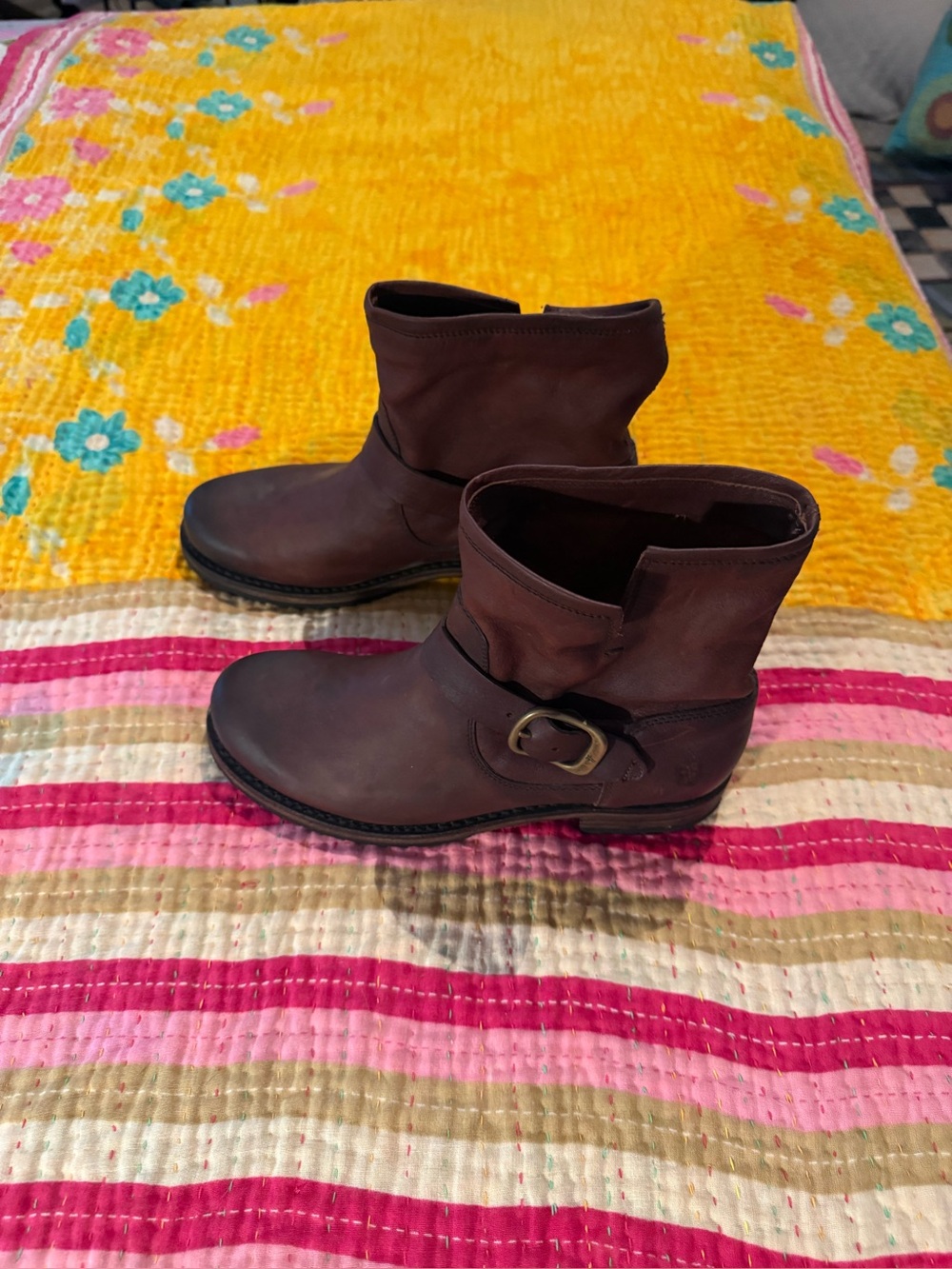 Frye Brown Leather Ankle Boots with Buckle